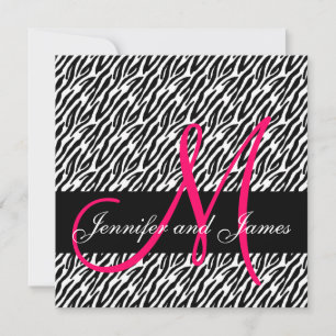 Wedding Invitation Monogram Names Black White Pink