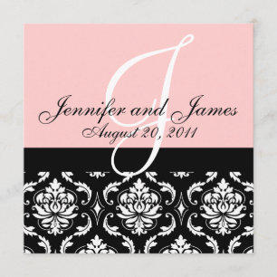 Wedding Invitation Monogram Names Date Pink Damask