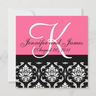 Wedding Invitation Monogram Names Date Pink Damask