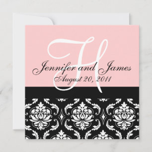 Wedding Invitation Monogram Names Date Pink Damask