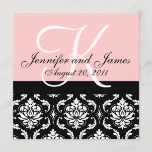 Wedding Invitation Monogram Names Date Pink Damask