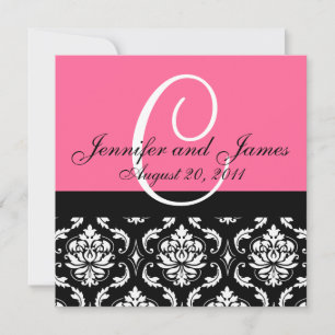 Wedding Invitation Monogram Names Date Pink Damask