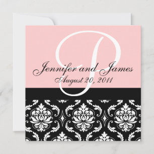 Wedding Invitation Monogram Names Date Pink Damask