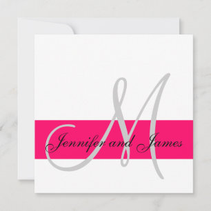 Wedding Invitation Monogram Names Fuchsia White