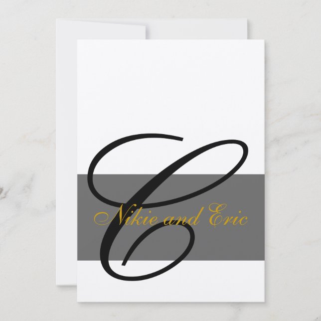 Wedding Invitation Monogram Names Gold Black Grey (Front)