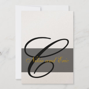 Wedding Invitation Monogram Names Gold Black Grey