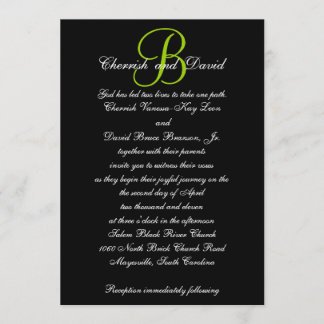 Wedding Invitation Monogram Names Green 4