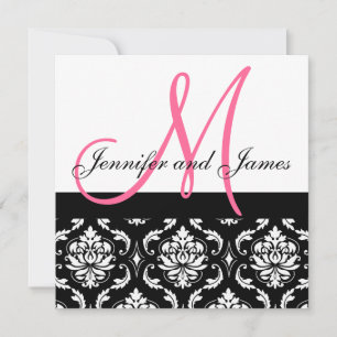 Wedding Invitation Monogram Names Hot Pink Damask