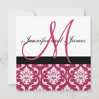 Wedding Invitation Monogram Names Pink Damask