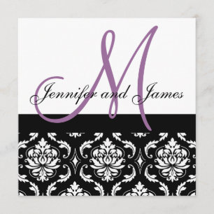 Wedding Invitation Monogram Names Plum Damask