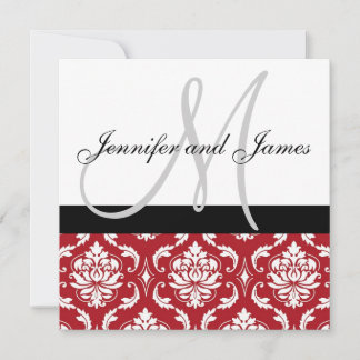 Wedding Invitation Monogram Names Red Damask