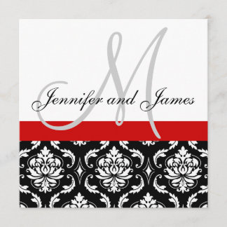 Wedding Invitation Monogram Names Red Damask