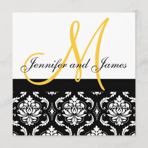 Wedding Invitation Monogram Names Yellow Damask
