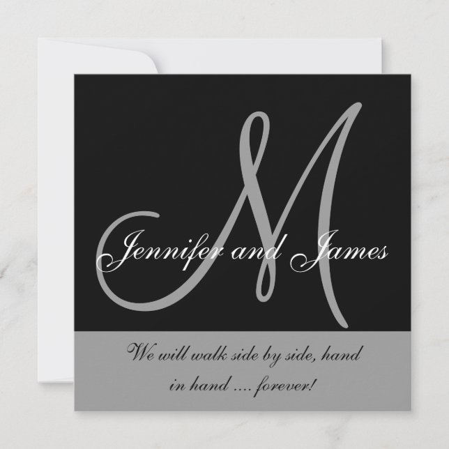 Wedding Invitation Monogram Saying Black White (Front)