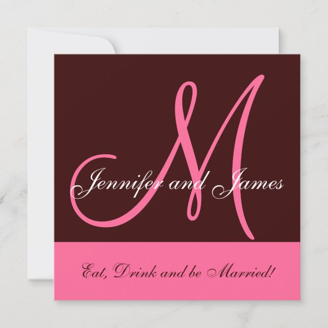 Wedding Invitation Monogram Saying Name Pink Brown (Front)