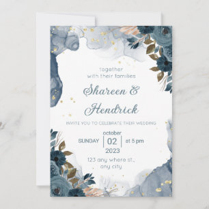 Wedding Invitation Navy Alcohol Ink Floral Backgro