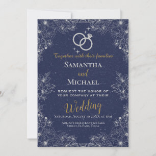 Wedding invitation: navy blue, silver, rsvp, QR Invitation