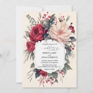 Wedding invitation nice flowers red blue classy