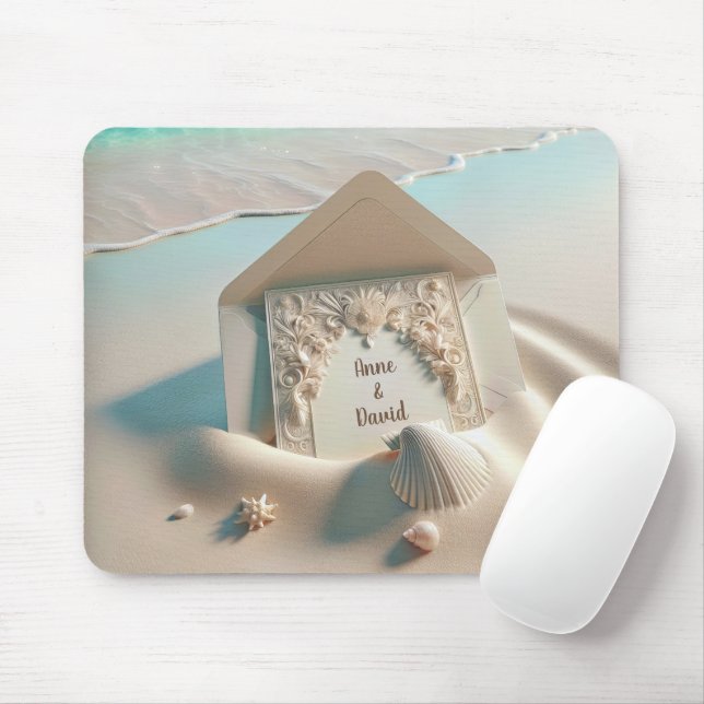 Wedding Invitation On Beach Sand Mouse Mat (With Mouse)