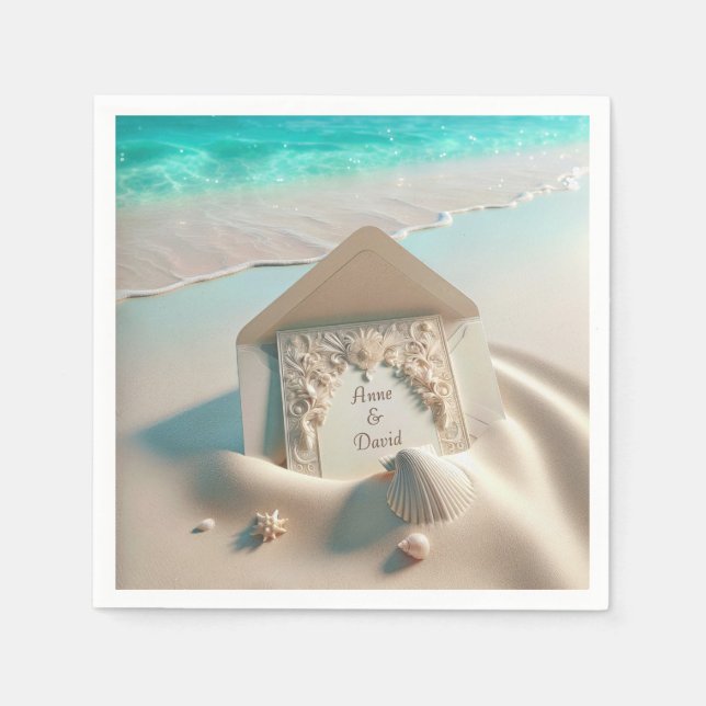 Wedding Invitation On Beach Sand Napkin (Front)