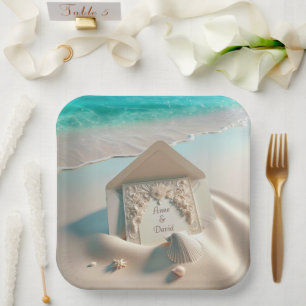 Wedding Invitation On Beach Sand Paper Plate