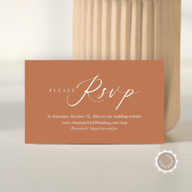 Wedding Invitation Online RSVP, Modern Script Card (Wedding Invitation Online RSVP Enclosed Card, Modern Romantic Script, in Copper Rust Brown)