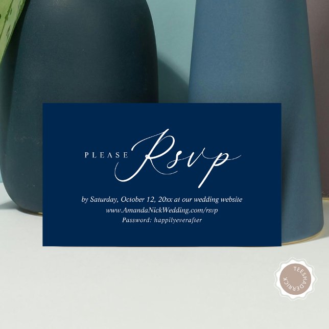 Wedding Invitation Online RSVP, Modern Script Card (Wedding Invitation Online RSVP Enclosed Card, Modern Romantic Script, in Navy Blue)