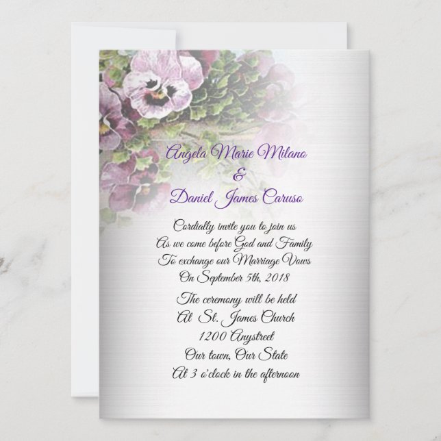 Wedding invitation Pansies floral (Front)