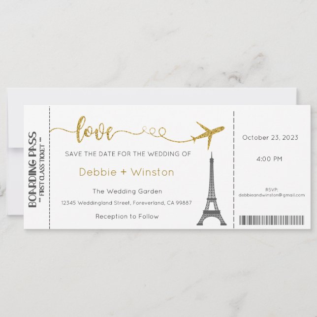 Wedding Invitation, Paris Wedding Invite, Love Invitation (Front)