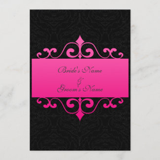 Wedding Invitation - Pastel Pink on Black Damask