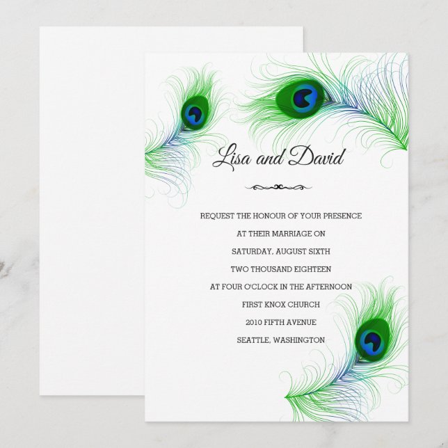 Wedding Invitation-Peacock Feathers Invitation (Front/Back)