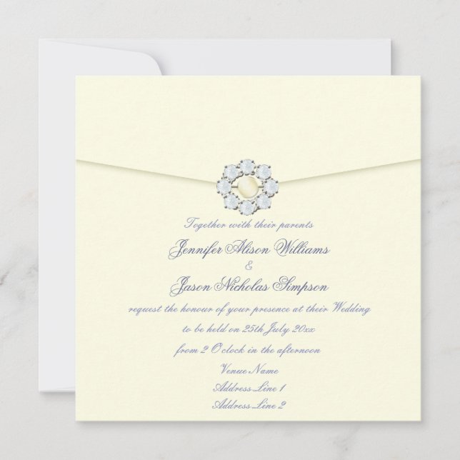 Wedding Invitation Pearl and Diamond Broach (Front)