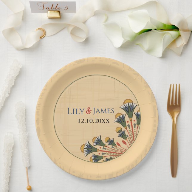Wedding Invitation Pharaonic heritage on papyrus Paper Plate (Wedding)