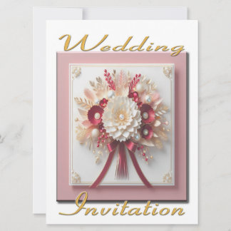 Wedding Invitation Pink and Gold Bouquet
