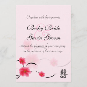 Wedding Invitation Pink Blossom Double Happiness