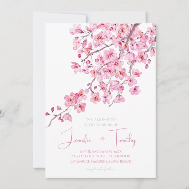 Wedding Invitation pink cherry blossom (Front)