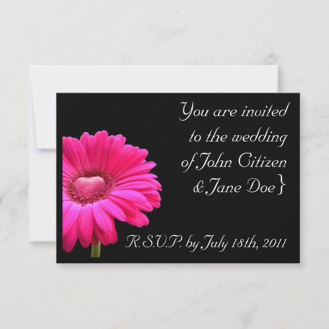 Wedding Invitation: Pink Gerbera with loveheart Invitation (Front)