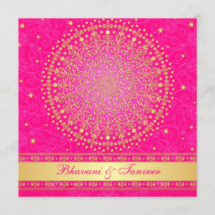 Wedding Invitation Pink Gold Scrolls Stars