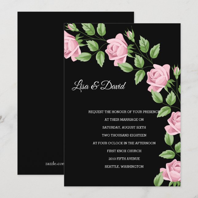Wedding Invitation-Pink Roses Invitation (Front/Back)