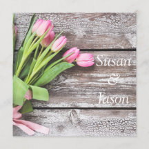 Wedding Invitation--Pink Tulips & Wood