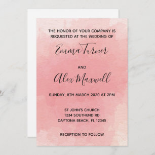 Wedding Invitation Pink Watercolour Script