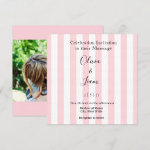 Wedding Invitation Pink & White Stripe Photo 