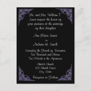 Wedding Invitation Purple Corners Black Postcard