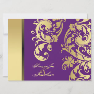 Wedding Invitation Purple Gold Shimmer Floral