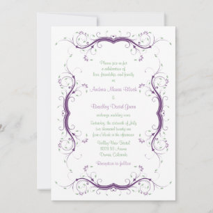 Wedding Invitation   Purple Green Floral Scroll