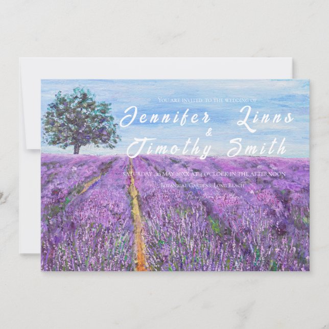 Wedding invitation purple lavender field (Front)