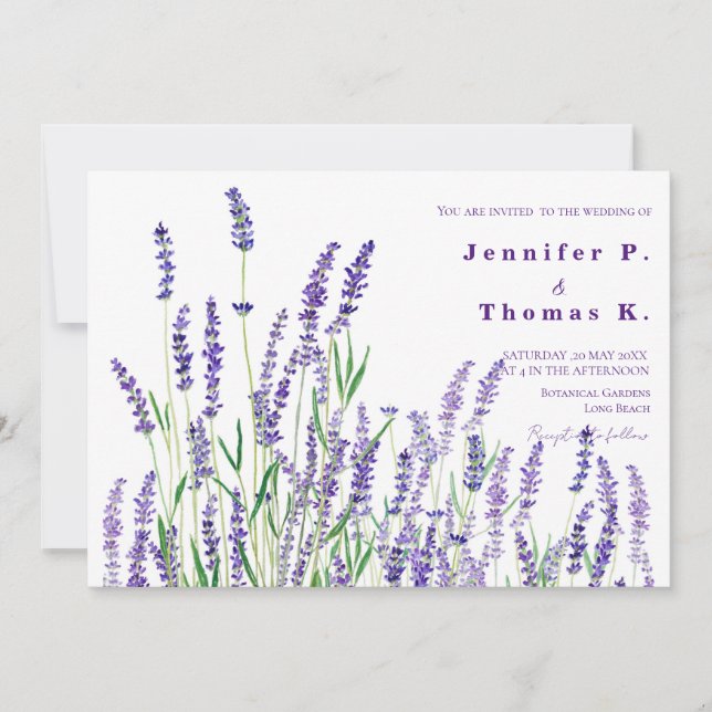 Wedding invitation purple lavender field  (Front)