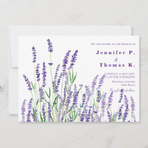 Wedding invitation purple lavender field 