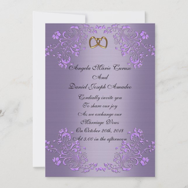 Wedding invitation purple Satin look (Front)
