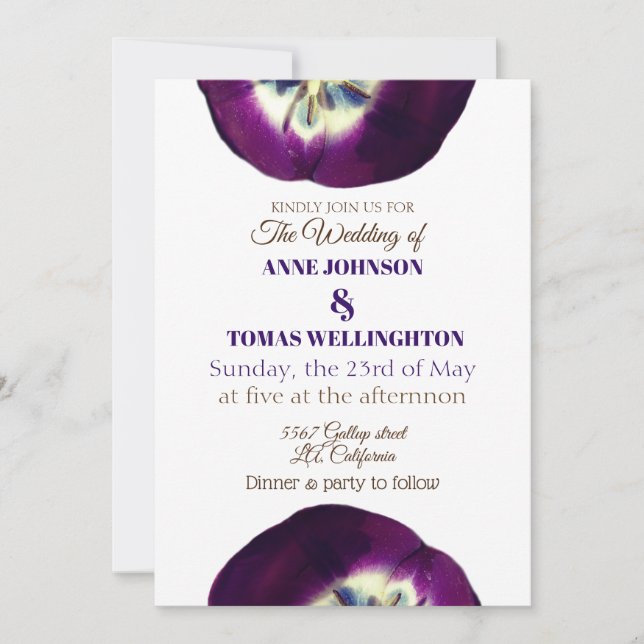 Wedding Invitation, Purple Tulips Photo Invitation (Front)